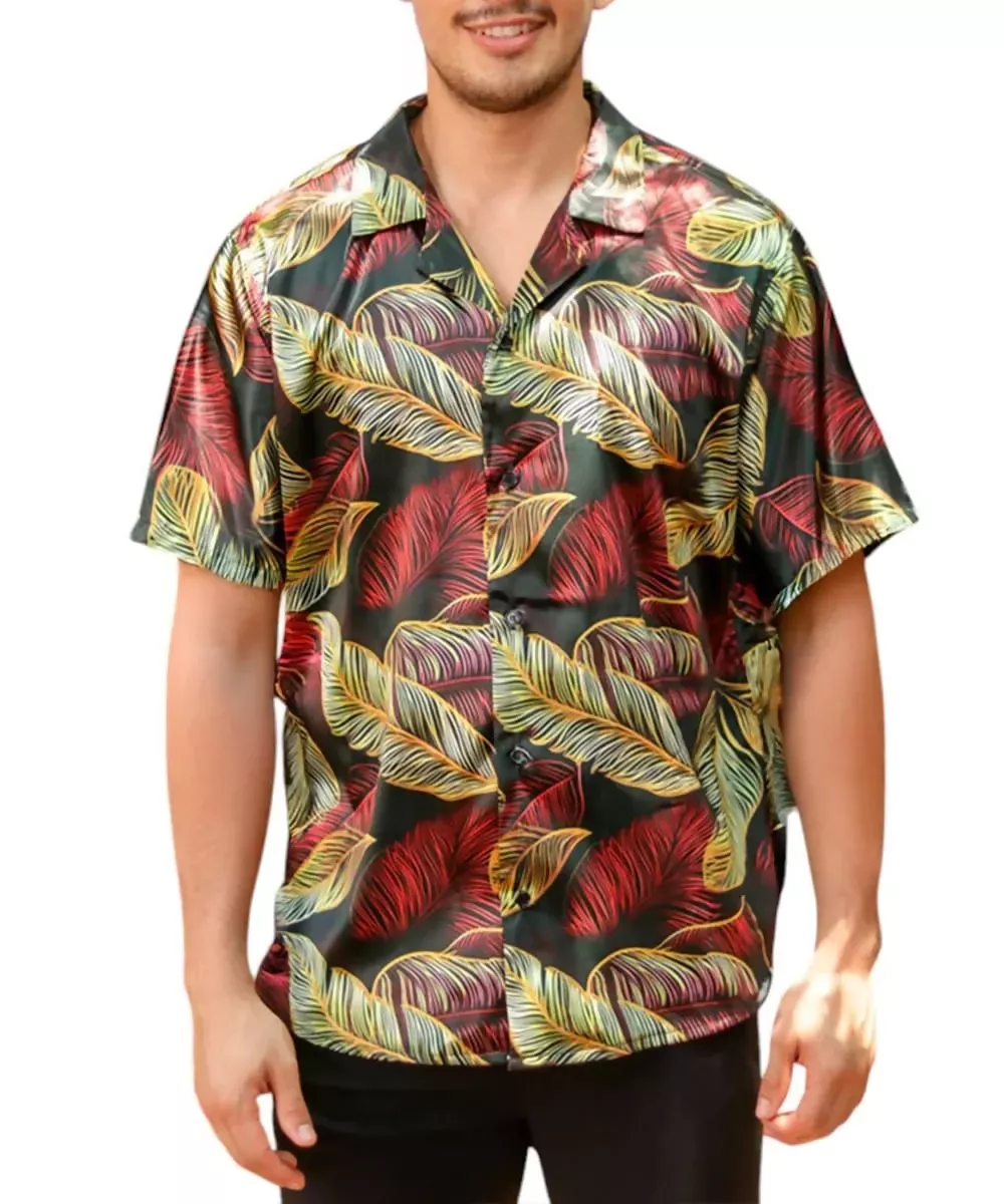 Camisa playera floreada de seda para hombre